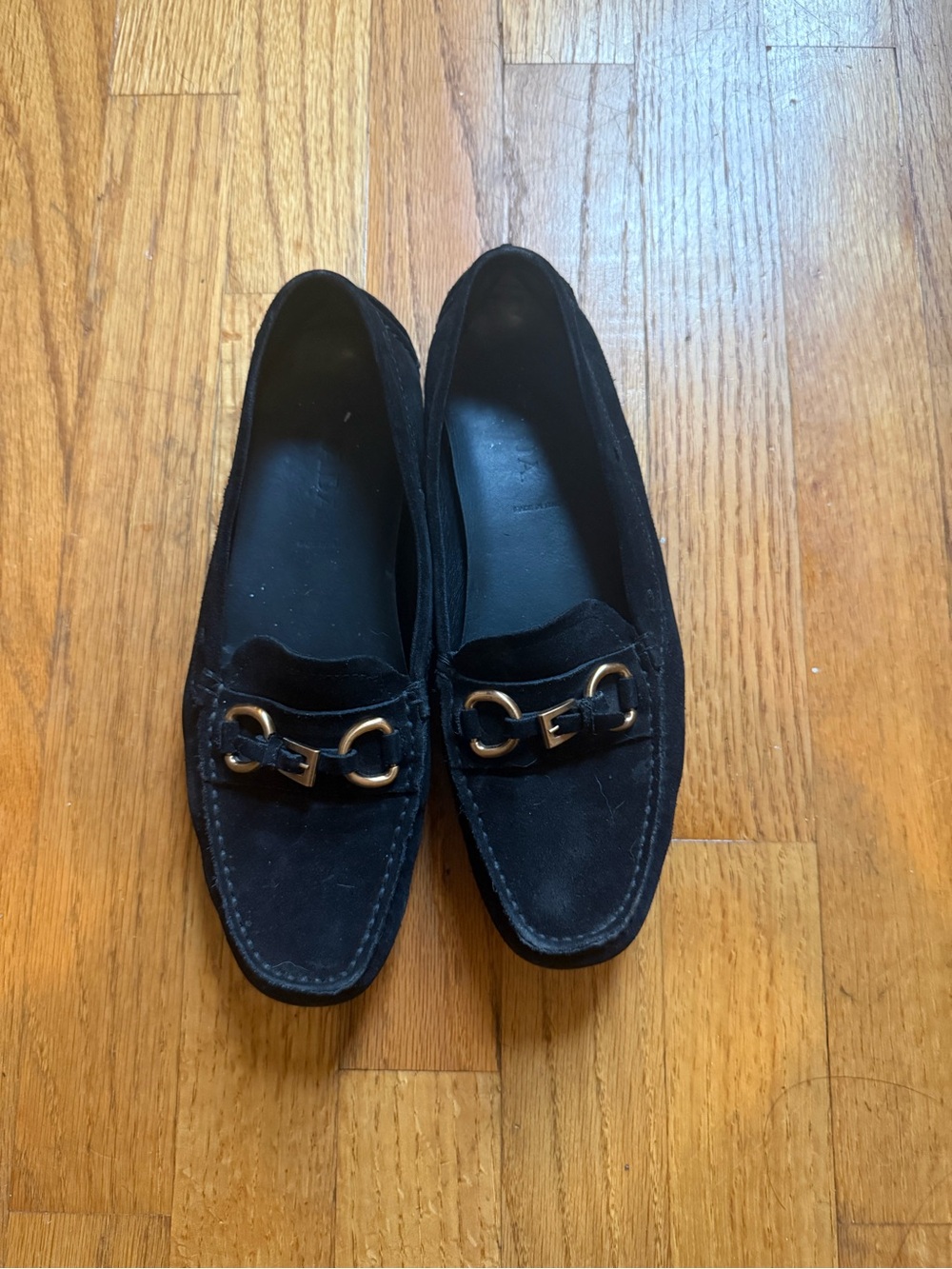 Prada Black Suede Women's Loafers with Metal Bit